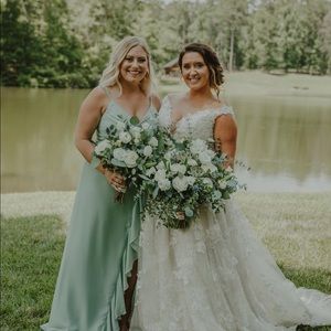 Ruffle Chiffon Sage Green Maxi Dress